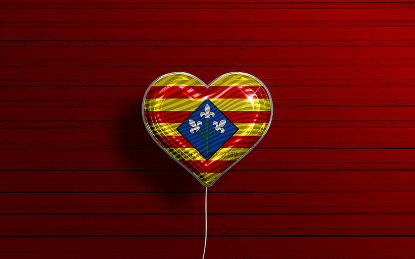 I Love Lleida, , realistic balloons, red wooden background, Day of Lleida, spanish provinces, flag of Lleida, Spain, balloon with flag, Provinces of Spain, Lleida flag, Lleida HD wallpaper