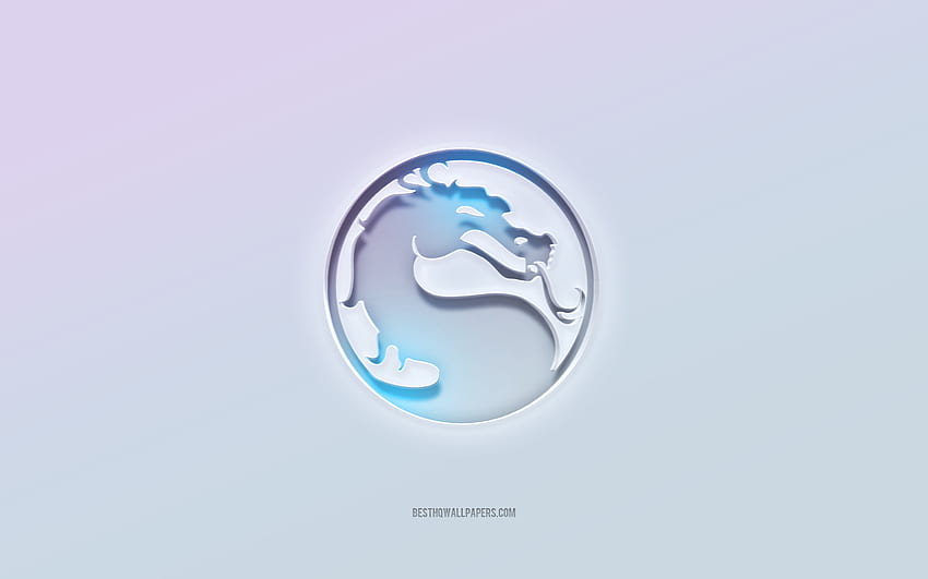 Лого на Mortal Kombat, изрязан 3d текст, бял фон, лого на Mortal Kombat 3d, емблема на Mortal Kombat, Mortal Kombat, релефно лого, емблема на Mortal Kombat 3d HD тапет