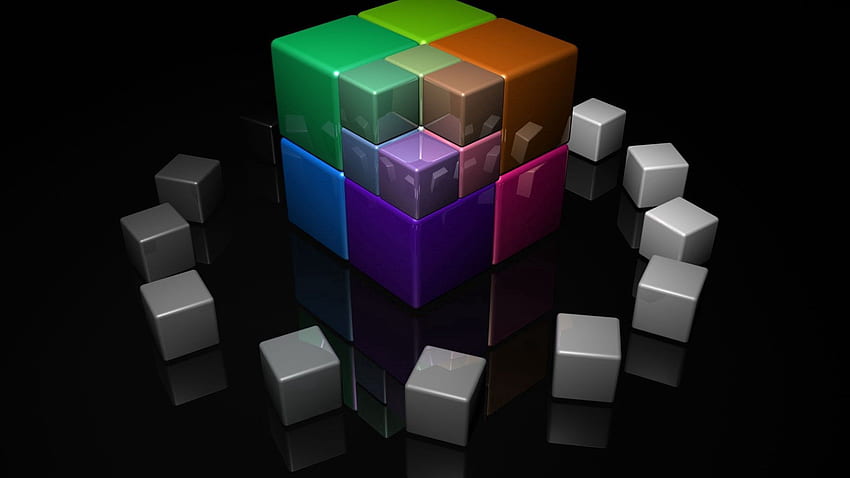 Luminoso, multicolore, eterogeneo, 3D, cubi, cubo Sfondo HD