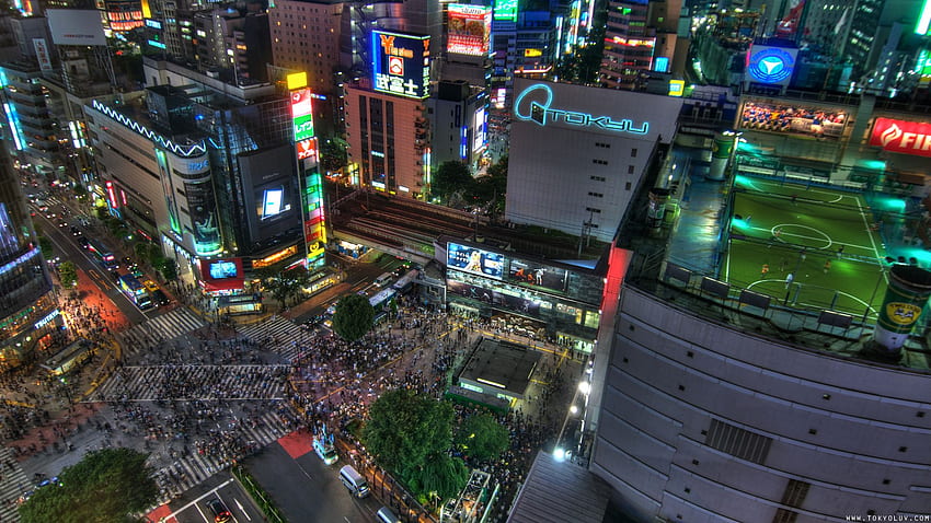 Interseção movimentada em Tóquio e -, Noite de Shibuya papel de parede HD