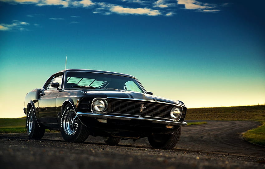 Mustang, Ford, Muscle, Araba, Klasik, Siyah, Gün Batımı, 1970, American for , section ford HD duvar kağıdı