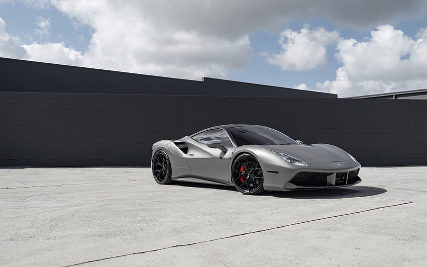 2022, Ferrari 488 GTB, , F142M, vista de frente, coupé deportivo gris, 488 GTB tuning, superdeportivos italianos, Ferrari fondo de pantalla