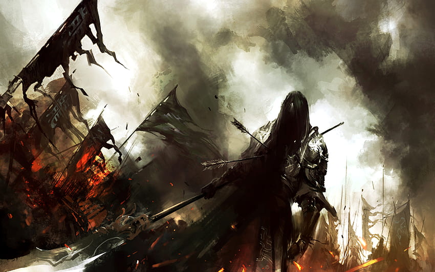 Dark Warrior, fantasy, dark, battle, warrior HD wallpaper