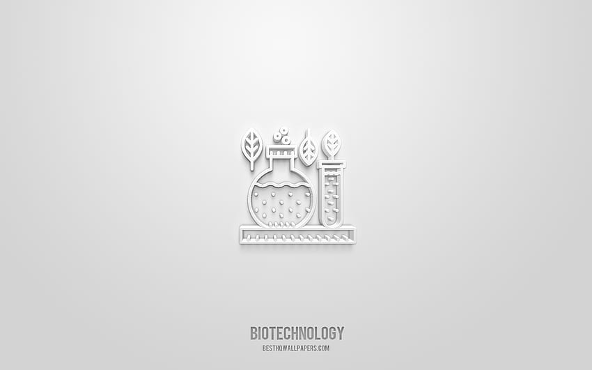 Icona 3d della biotecnologia, bianco, simboli 3d, Biotecnologia, icone della tecnologia, icone 3d, segno della biotecnologia, icone della tecnologia 3d Sfondo HD