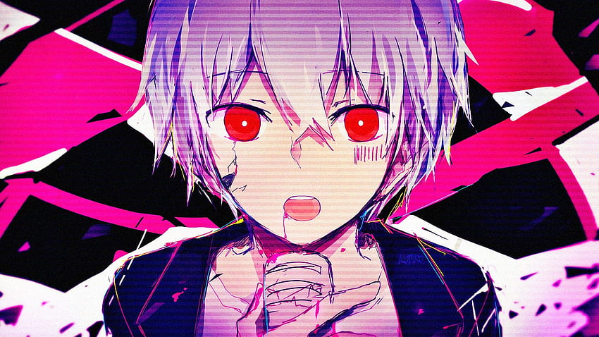 Anime Boy, Glitch, Red Eyes, Face Portrait HD wallpaper