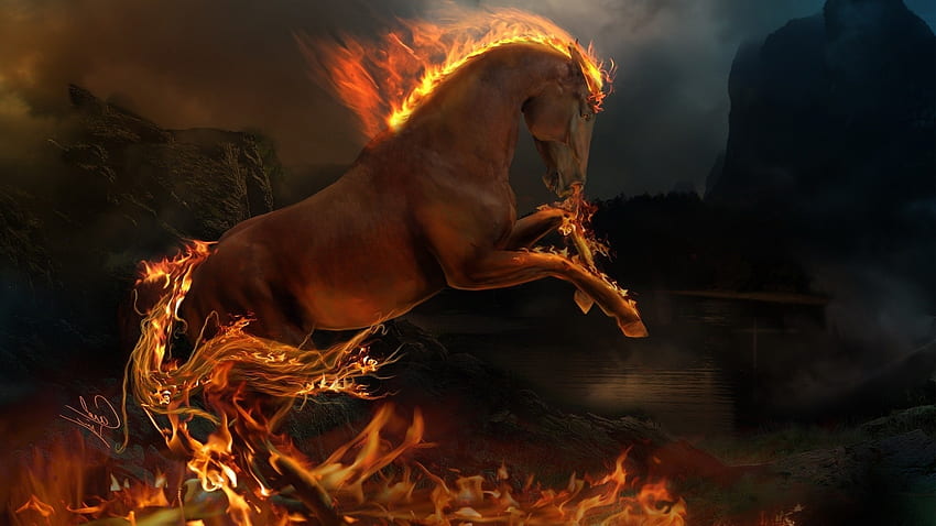 Animals, Fantasy, Horses, Fire HD wallpaper