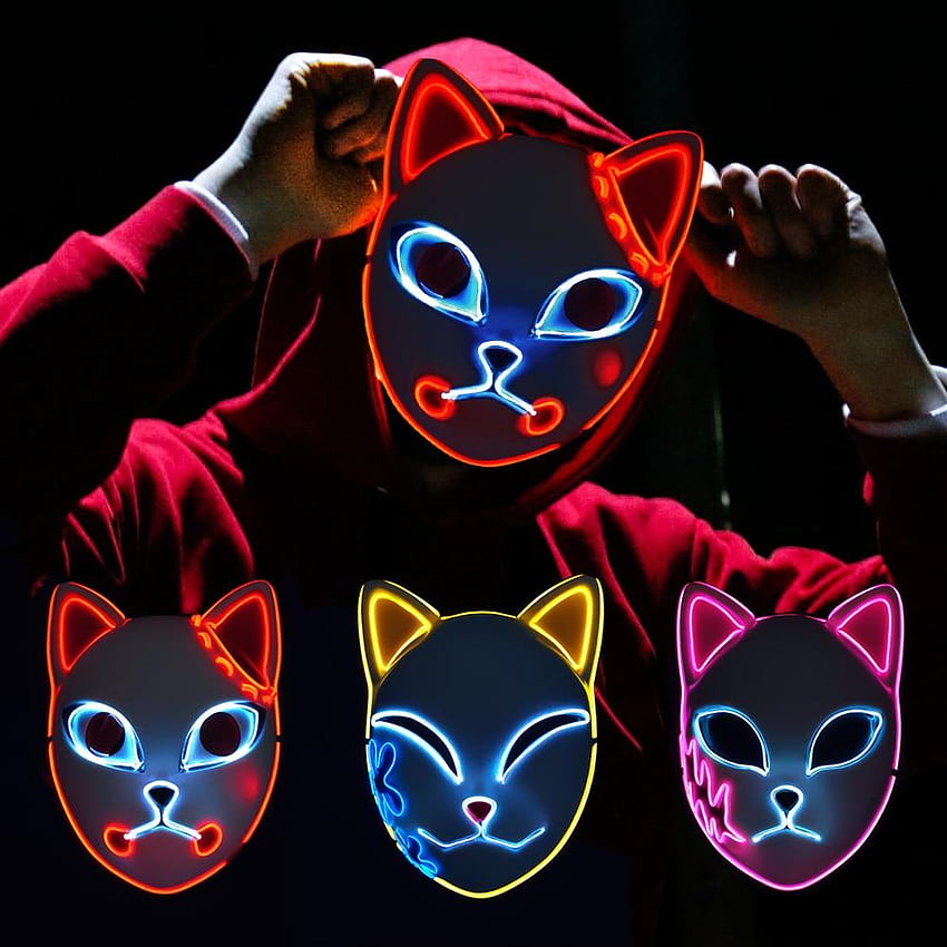 Compre Demon Slayer Mask Anime Masks Cosplay Masques Halloween Costume Mascaras LED a preços acessíveis, Demon Slayer Fox Mask Papel de parede de celular HD