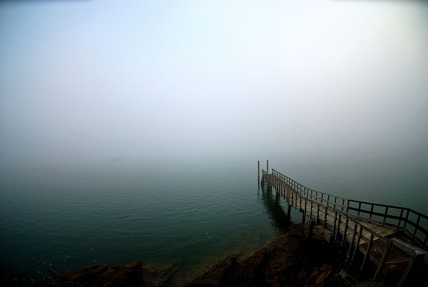 Naturaleza, Lago, Muelle, Niebla, Descenso, Desconocido, Oscuridad fondo de pantalla