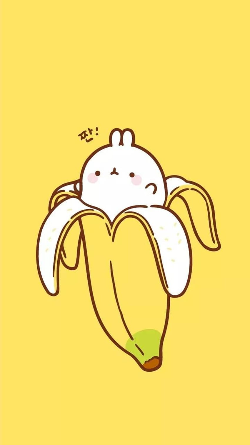 Зайче в банан. Карикатура, Сладко, Сладко, Kawaii Yellow HD тапет за телефон