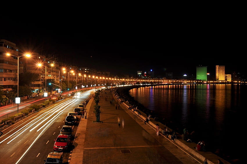 Vista nocturna Marine Drive Mumbai 28328, ciudad de Mumbai fondo de pantalla