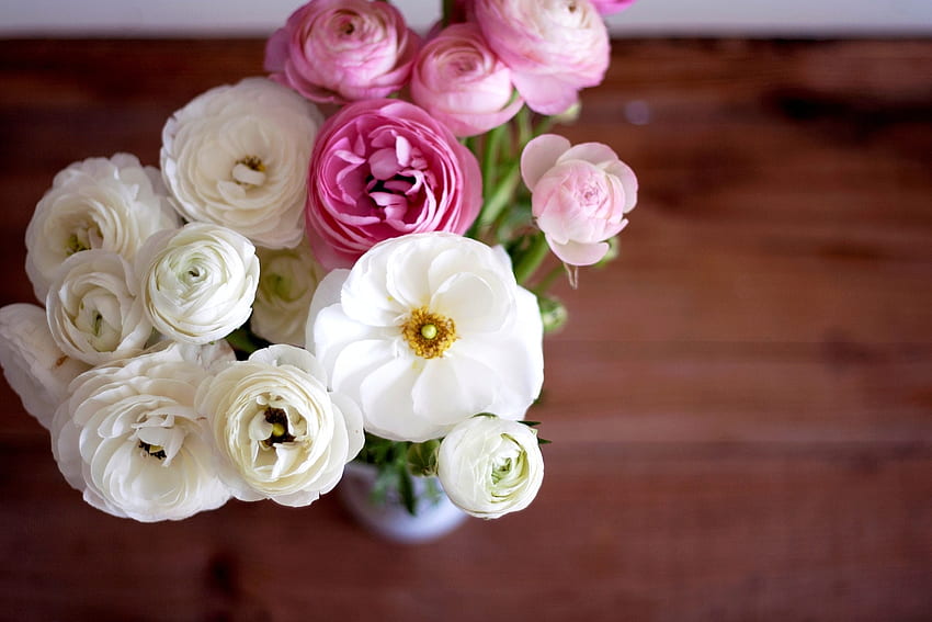Flowers, Pink, Petals, Bouquet, Vase, Buds, Ranunculus, Buttercups HD wallpaper