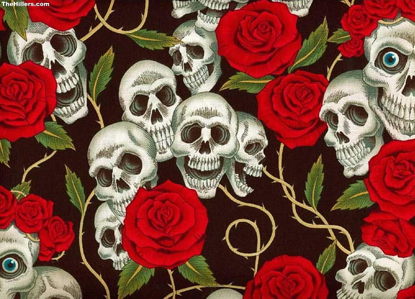Skulls And Roses Fabric Wallpaper and Home Decor  Spoonflower