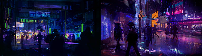 Cyber​​ punk City：マルチウォール、3840x1080 City 高画質の壁紙