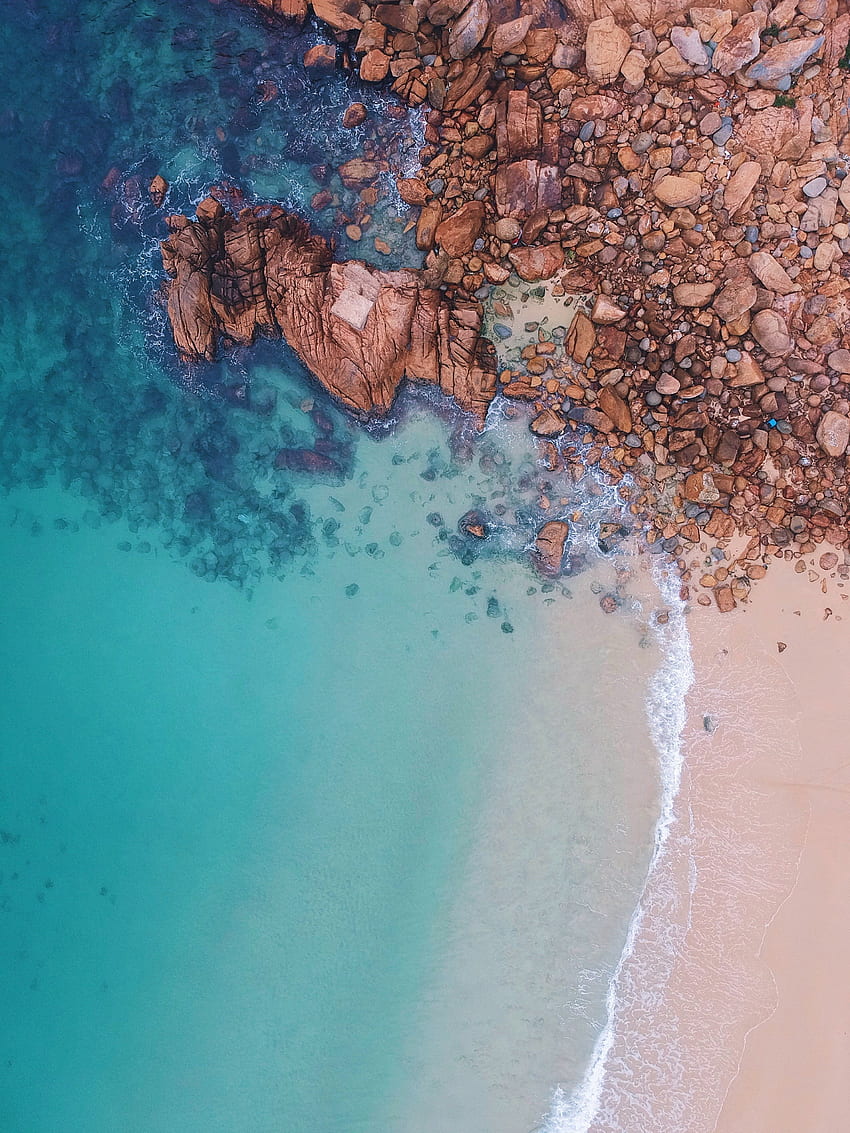 Natura, woda, kamienie, piasek, widok z góry, ocean Tapeta na telefon HD