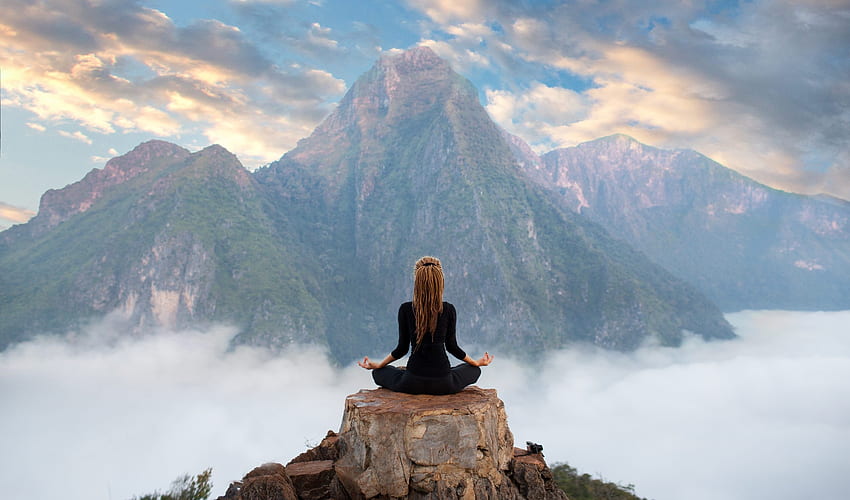 Meditazione, top, yoga, montagna Sfondo HD