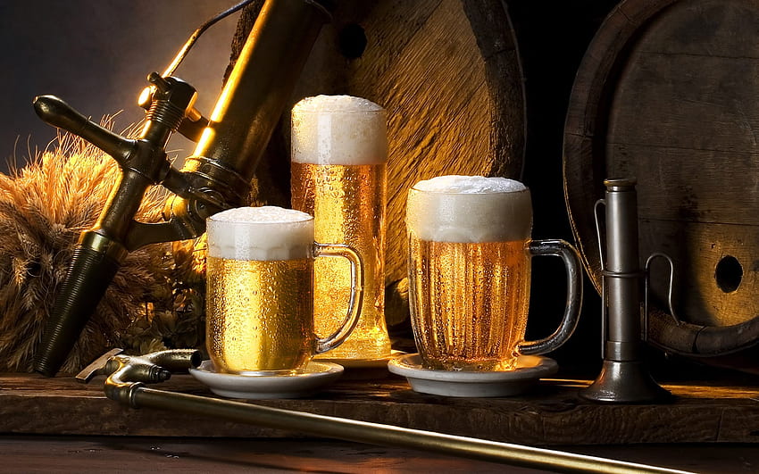 Beer, glass, keg, barrel HD wallpaper