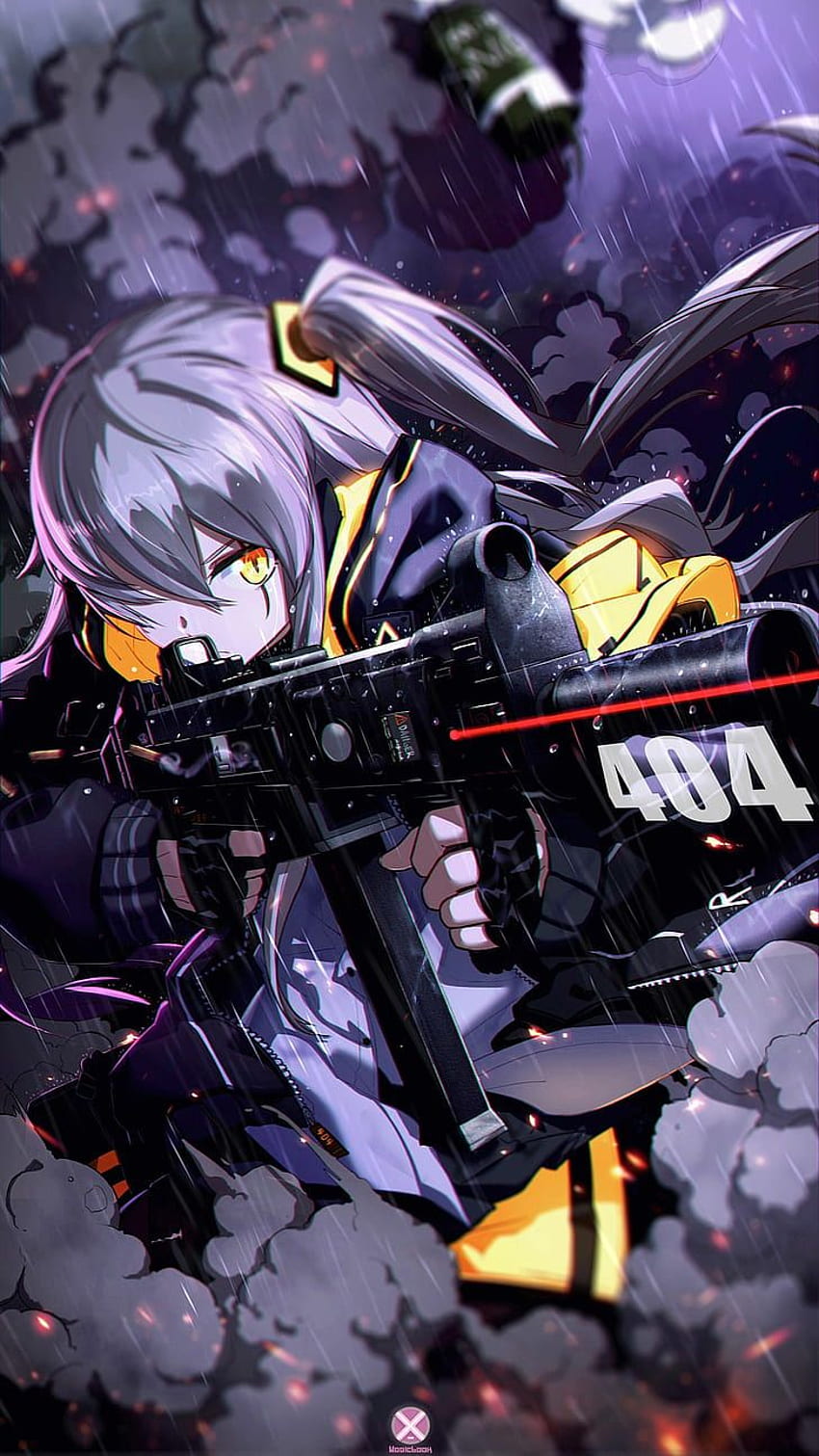 : Dziewczyna z bronią, dziewczyny z anime, karabin maszynowy, żółty, złe postacie z anime Tapeta na telefon HD