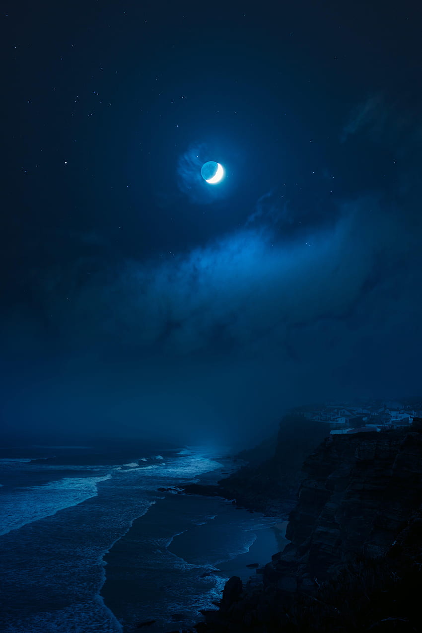 Nature Sea Night Moon Rocks Surf Hd Phone Wallpaper Pxfuel