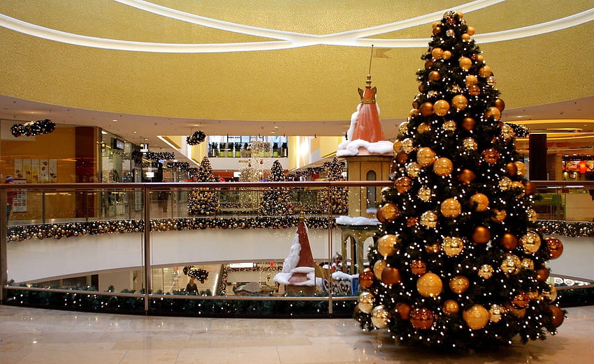 Feiertage, Neujahr, Weihnachten, Urlaub, Weihnachtsbaum, Stimmung, Einkaufszentrum, Einkaufszentrum, Waschtisch HD-Hintergrundbild