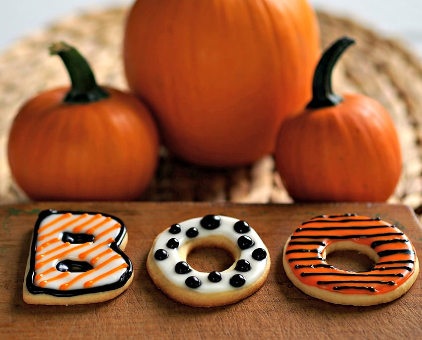 Boo!, sweet, boo, dessert, food, orange, halloween, pumpkin, card, cookies HD wallpaper