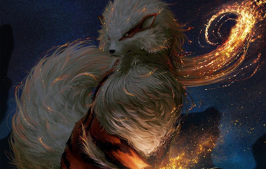 fire, flame, game, fox, anime, animal, Pokemon, japanese, Anime Fox HD wallpaper