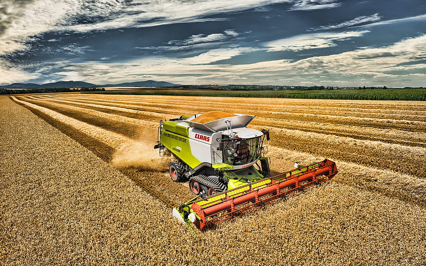 CLAAS Lexion 670, зърнокомбайни, R, 2019 г. комбайни​, селскостопанска техника, жътва на пшеница, зърнокомбайн, Комбайн​ на полето, земеделие, CLAAS за с резолюция . Високо качество HD тапет