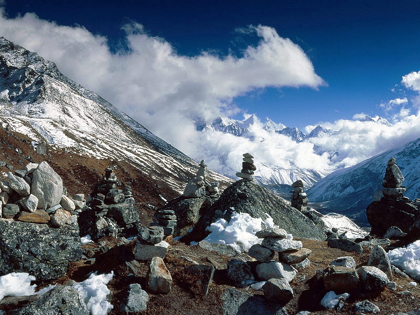 自然, 石, 山, バランス, 高さ, ヒマラヤ, ネパール 高画質の壁紙