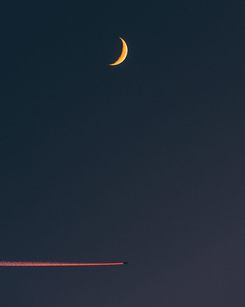 Sky, Moon, Minimalism, Plane, Airplane HD phone wallpaper