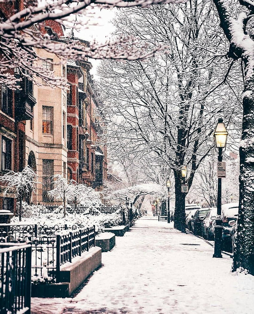 Instagram'da Yaşayan Yerler: “Büyülü köşeler️ Boston, Massachusetts, Amerika Birleşik Devletleri. Kış manzarası, Kış sahneleri, Kış , Boston Karı HD telefon duvar kağıdı