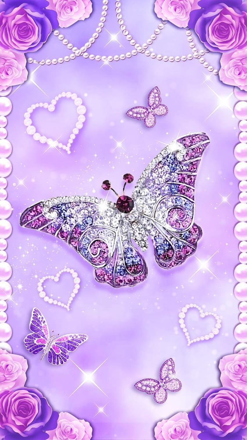 다이아몬드 나비, 핑크 반짝이 나비 HD 전화 배경 화면