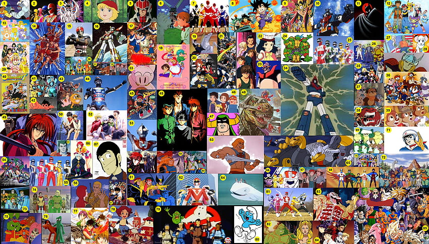 collage de dibujos animados de los 80