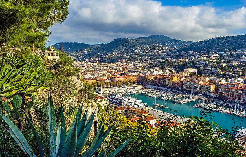 mountains, France, building, home, Bay, yachts, port, French Riviera HD wallpaper