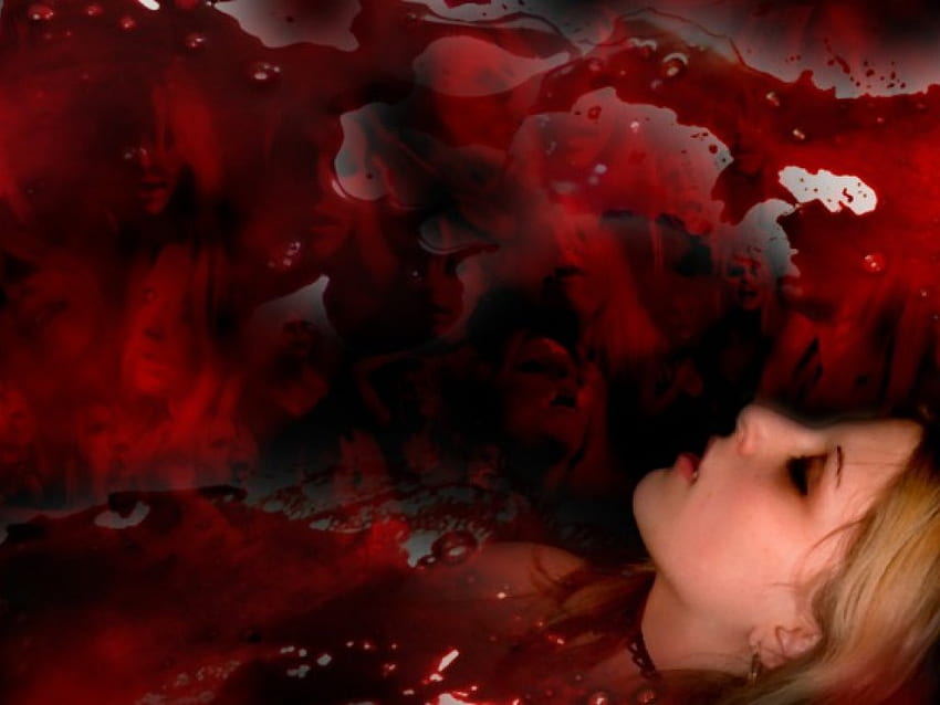 Vampiress Shiela, Nacht, Reißzähne, Grafik, Blutsauger, Blut, Vampir, Frau, Collage HD-Hintergrundbild
