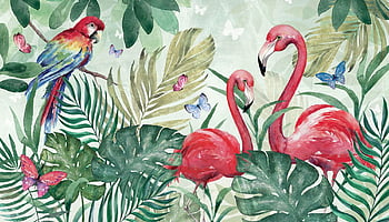 Flamingo Wallpaper Peel and Stick Dark Green Jungle - Etsy New Zealand