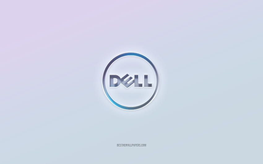 Лого на Dell, изрязан 3d текст, бял фон, лого на Dell 3d, емблема на Dell, Dell, релефно лого, емблема на Dell 3d HD тапет