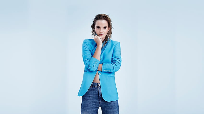 Emma Watson, niebieskie dżinsy i marynarka Tapeta HD