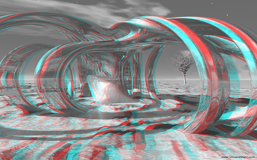 4D ハイパースペース リフレクション - 3D ステレオ アナグリフ (レッド シアン モノラル)、レッド、シアン 高画質の壁紙