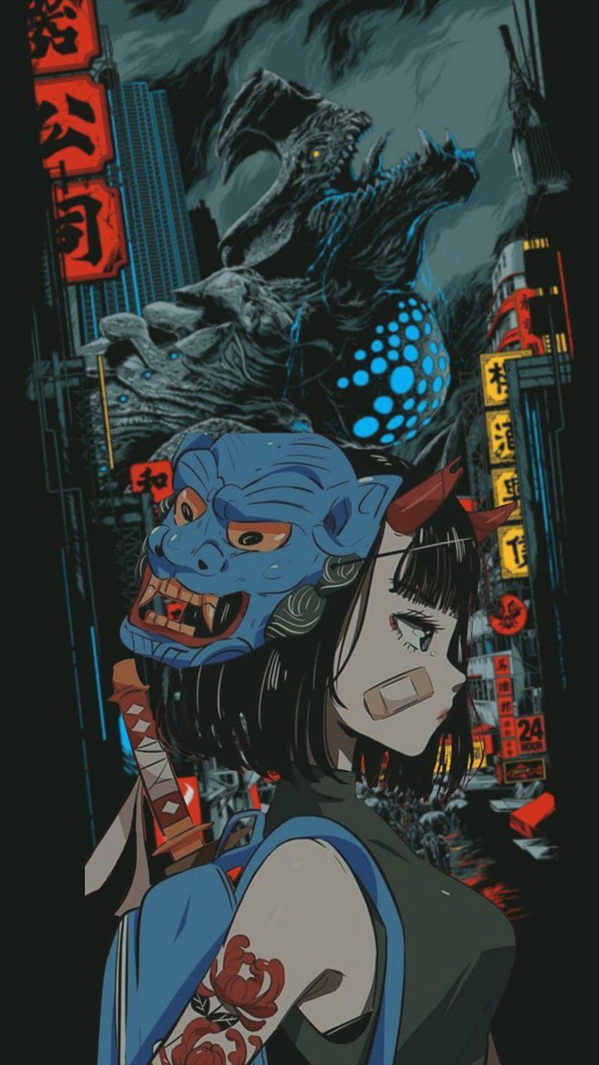 일본 사이버 펑크, 미술, 애니메이션, 가상의 인물, 애니메이션 HD 전화 배경 화면