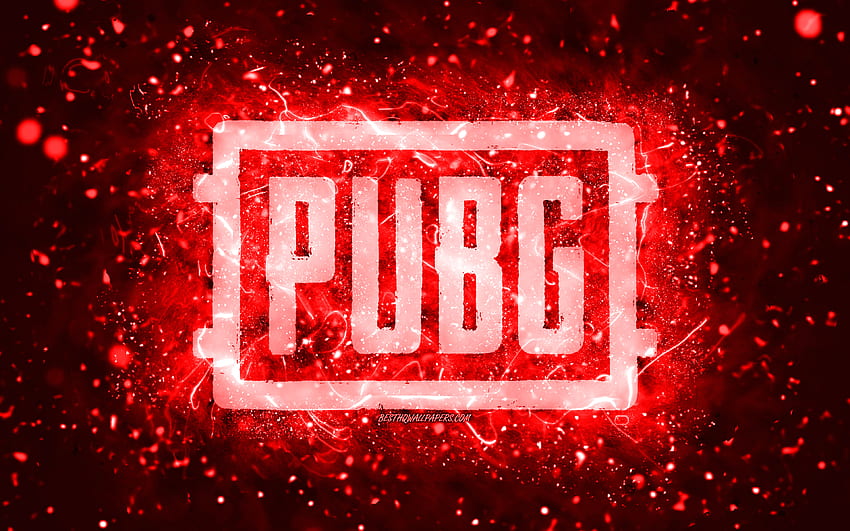 Pubg の赤いロゴ、赤いネオン、PlayerUnknowns Battlegrounds、クリエイティブ、赤の抽象的な背景、Pubg のロゴ、オンライン ゲーム、Pubg 高画質の壁紙
