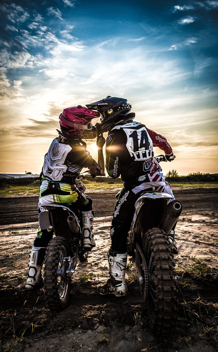 Sports, Sunset, Motorcycles, Love, Motocross, Kiss, Moto HD phone wallpaper