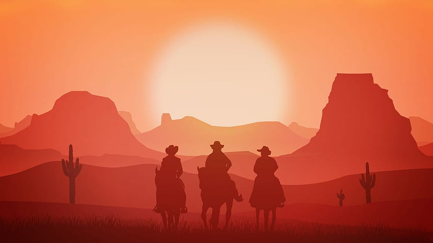 Velho Oeste, Cowboys, Cavalos, Pôr do Sol, Oeste papel de parede HD