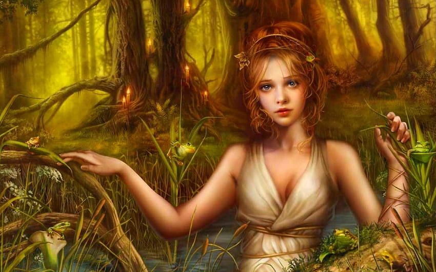 Water Elf & Frogs and stock HD wallpaper