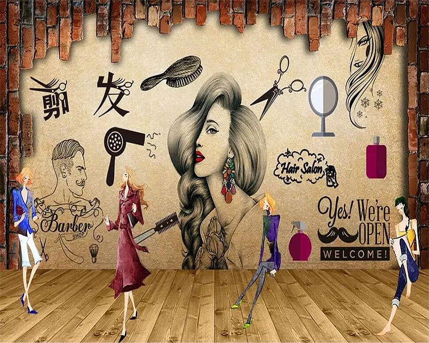 Beibehang Personalizzato 3D salone di parrucchiere salone di bellezza parete negozio di barbiere nostalgico trucco retrò 3D. . - AliExpress Sfondo HD