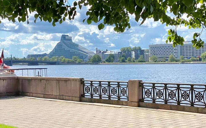 Passeio em Riga, Letónia, rio, Letónia, biblioteca, Riga, passeio papel de parede HD