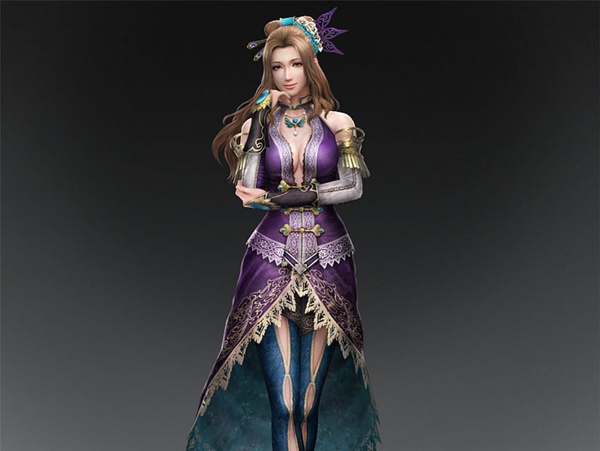 Zhang Chunhua, games, girl, dynasty warriors, lone, plain background, video games, brown hair, female HD wallpaper