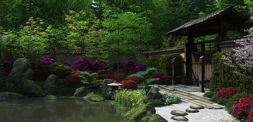 Уникален фон на японската дзен градина - фон на японската дзен градина, японска алпинеума HD тапет