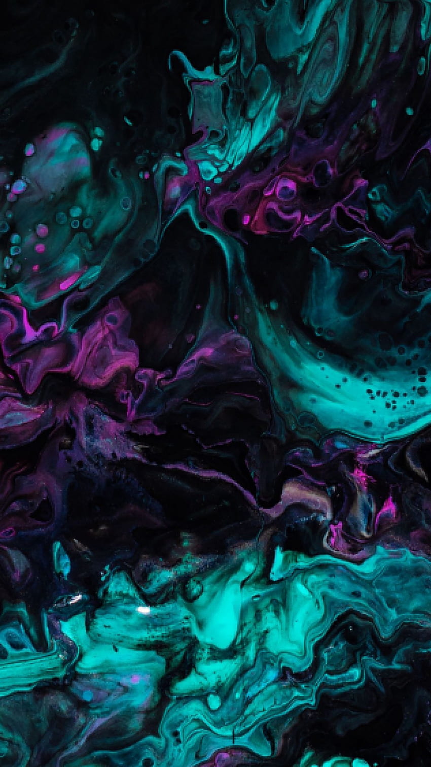 Pintura Manchas Mezcla Líquido Turquesa Púrpura Oscuro. fondo de pantalla del teléfono