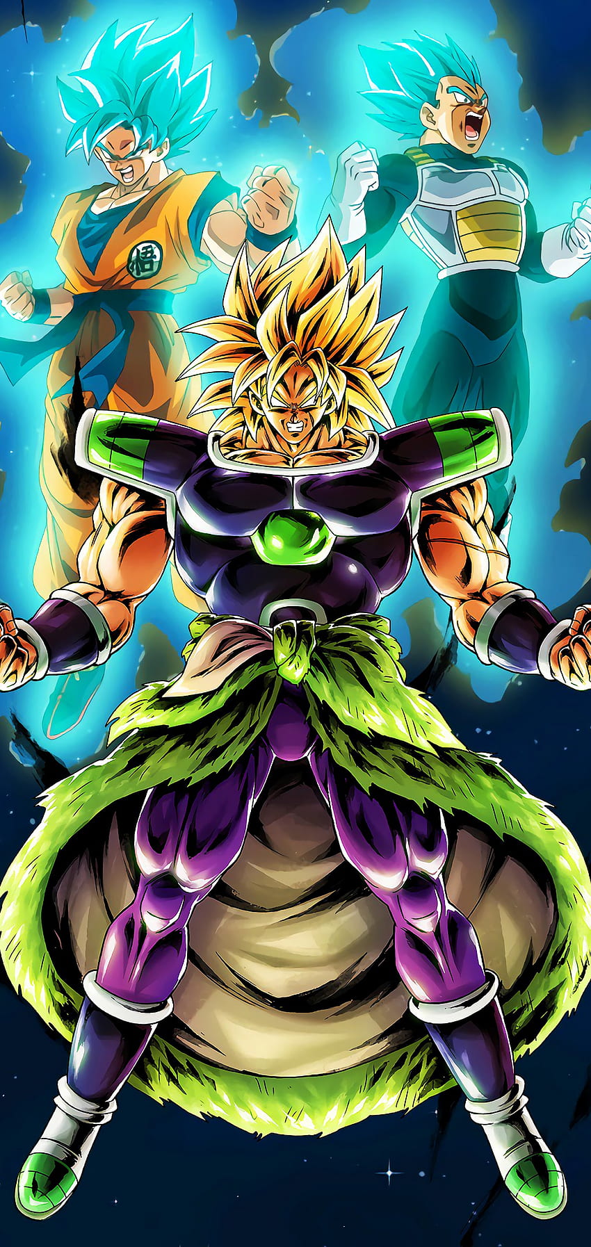 Broly Goku Vegeta Dragon Ball Super: Broly , Goku и Vegeta iPhone HD тапет за телефон