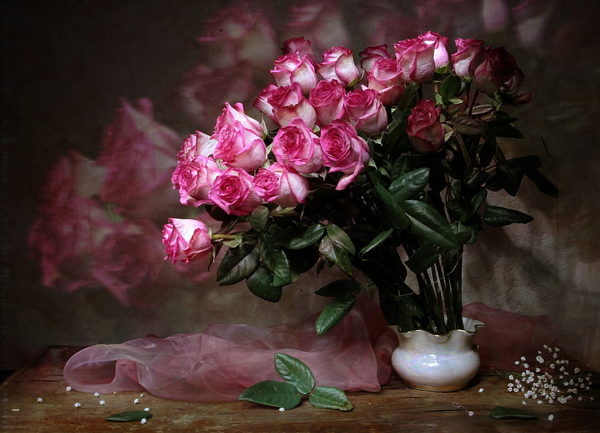 Roses, Flowers, Leaves, Vase, Pink HD wallpaper | Pxfuel