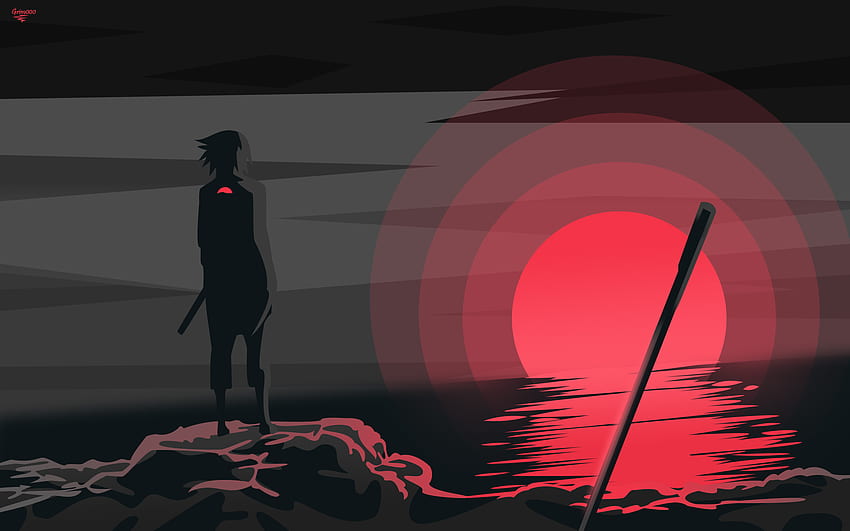 sasuke, rosso, acqua, illustrazione, arte, disegno grafico, silhouette, oscurità, Dark Naruto e Sasuke Sfondo HD